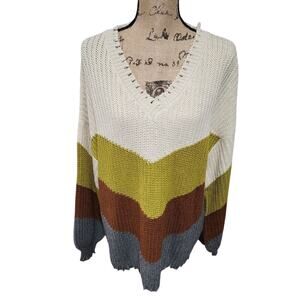 BLU PEPPER color block chevron boho destroyed‎ sweater size 2X